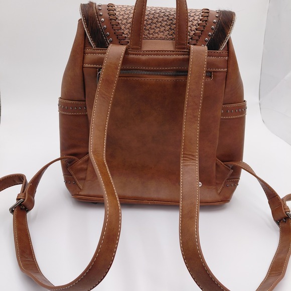 Trinity Ranch Backpack Purse Bag Brown Western Tooled Leather Hyde Hair Rodeo - Picture 3 of 11